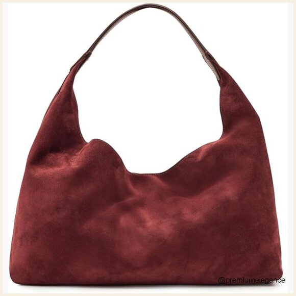 Handbags - Italian Suede Hobo Shoulder Bag with Magnetic Closure Adjustable Strap